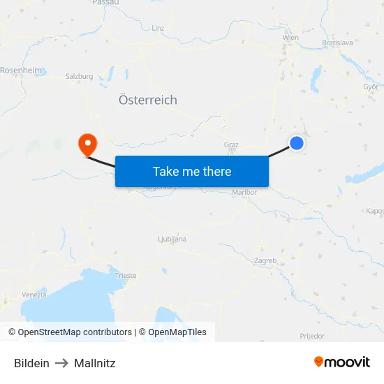 Bildein to Mallnitz map