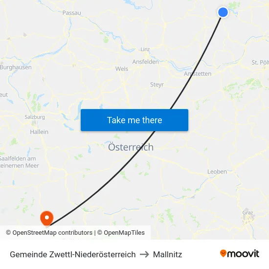Gemeinde Zwettl-Niederösterreich to Mallnitz map