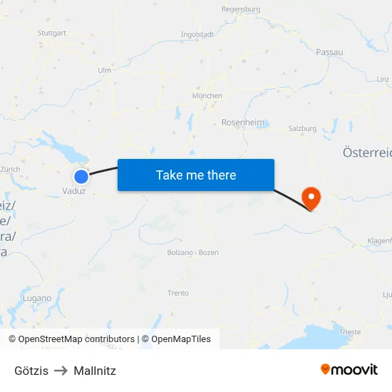 Götzis to Mallnitz map