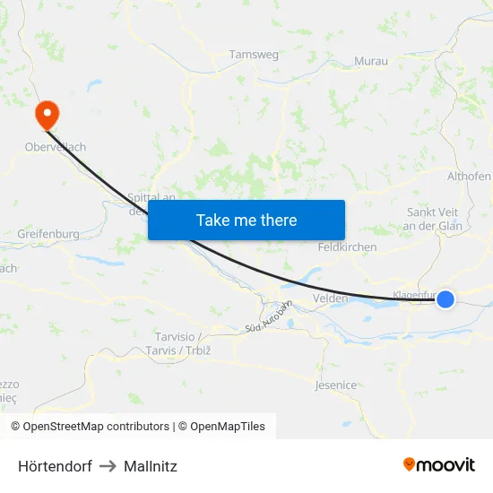 Hörtendorf to Mallnitz map
