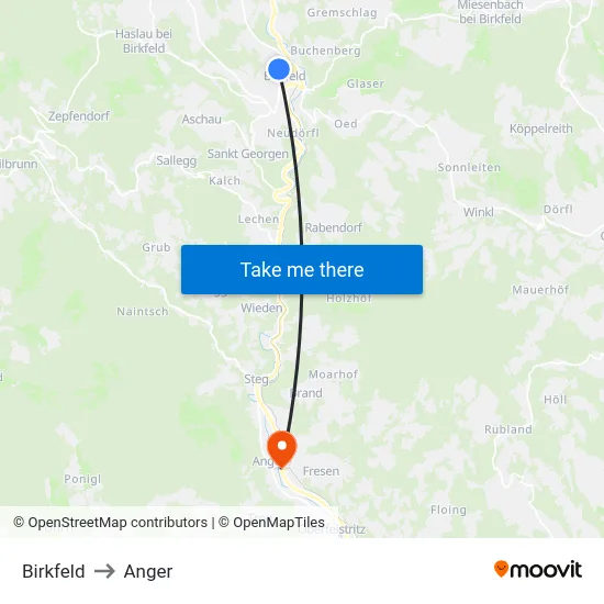 Birkfeld to Anger map