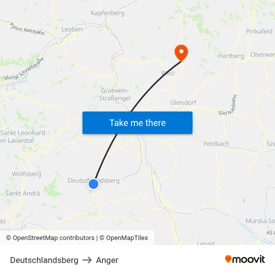 Deutschlandsberg to Anger map