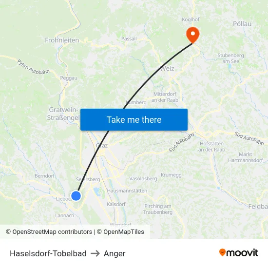 Haselsdorf-Tobelbad to Anger map