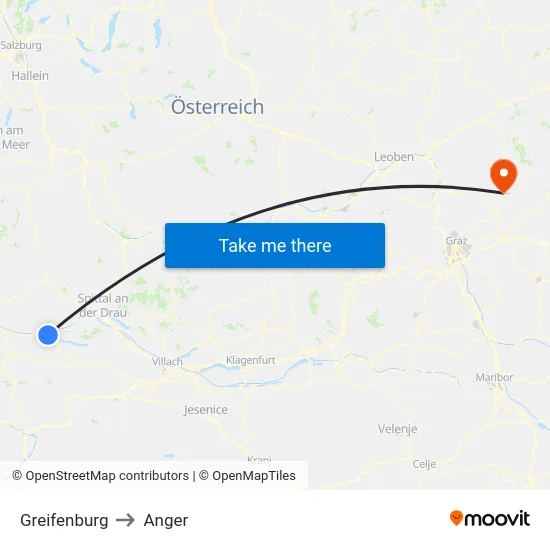 Greifenburg to Anger map