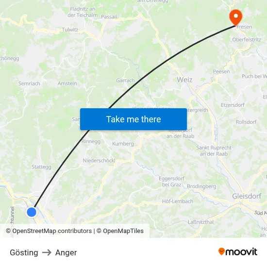 Gösting to Anger map