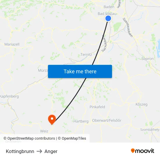 Kottingbrunn to Anger map