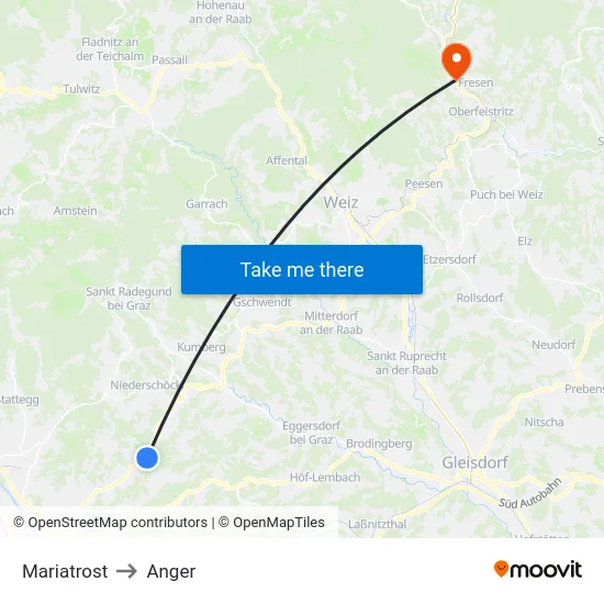 Mariatrost to Anger map