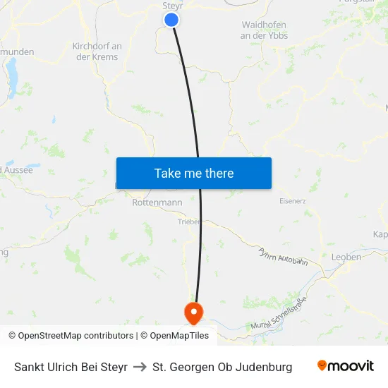 Sankt Ulrich Bei Steyr to St. Georgen Ob Judenburg map