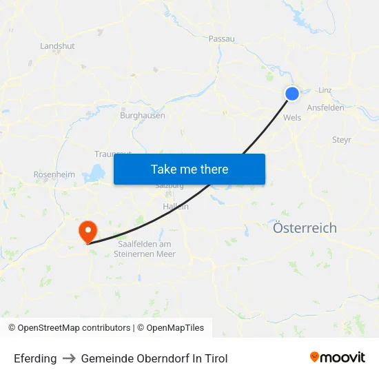 Eferding to Gemeinde Oberndorf In Tirol map