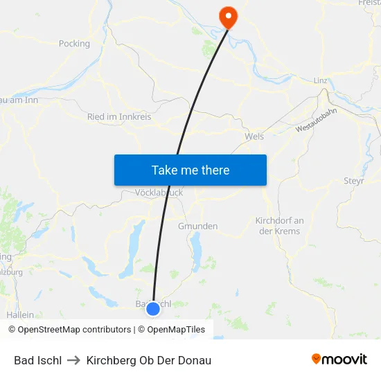 Bad Ischl to Kirchberg Ob Der Donau map