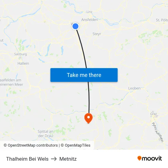 Thalheim Bei Wels to Metnitz map