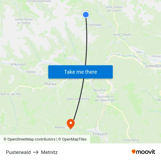 Pusterwald to Metnitz map