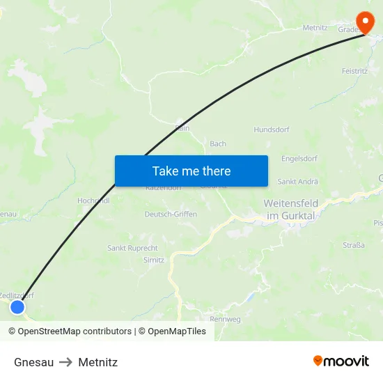 Gnesau to Metnitz map