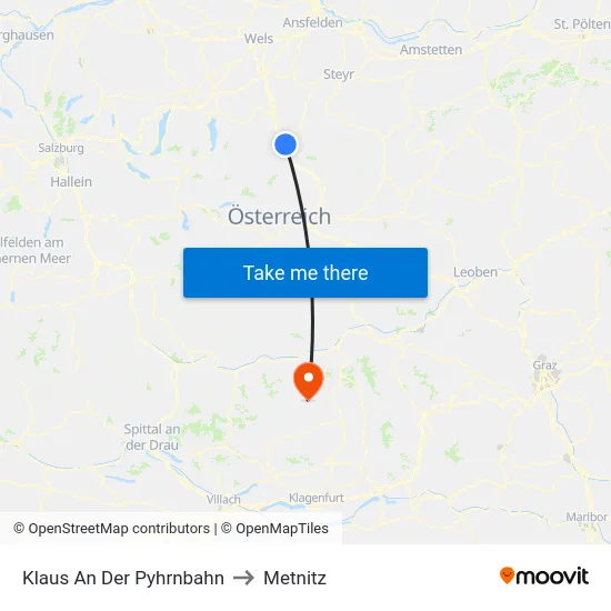 Klaus An Der Pyhrnbahn to Metnitz map