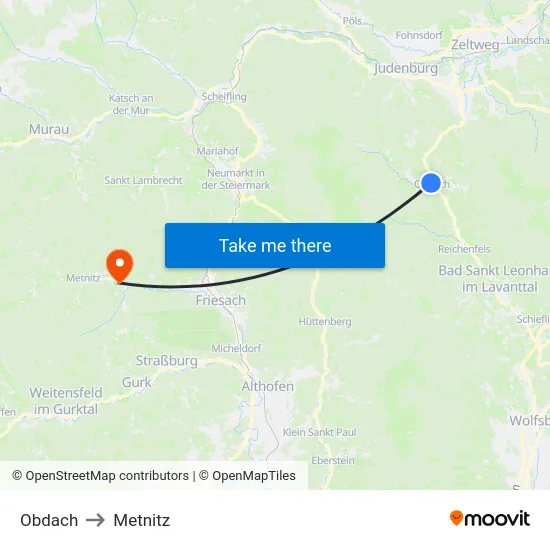 Obdach to Metnitz map