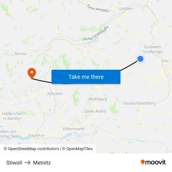 Stiwoll to Metnitz map