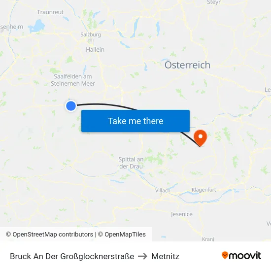 Bruck An Der Großglocknerstraße to Metnitz map