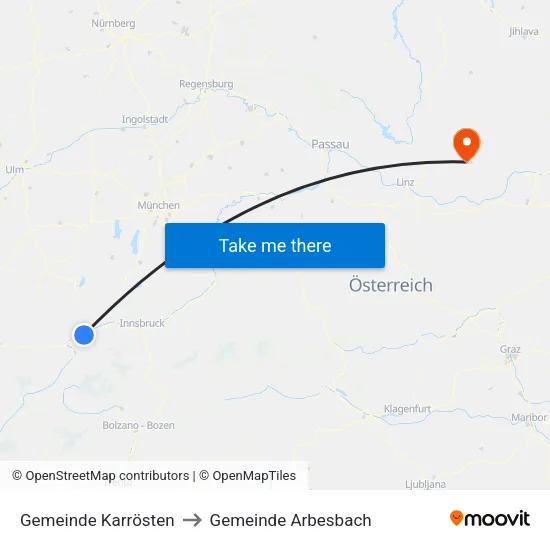 Gemeinde Karrösten to Gemeinde Arbesbach map