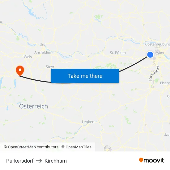 Purkersdorf to Kirchham map