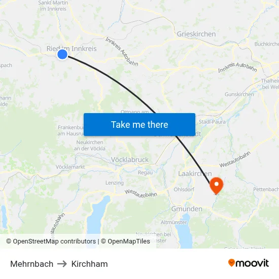 Mehrnbach to Kirchham map