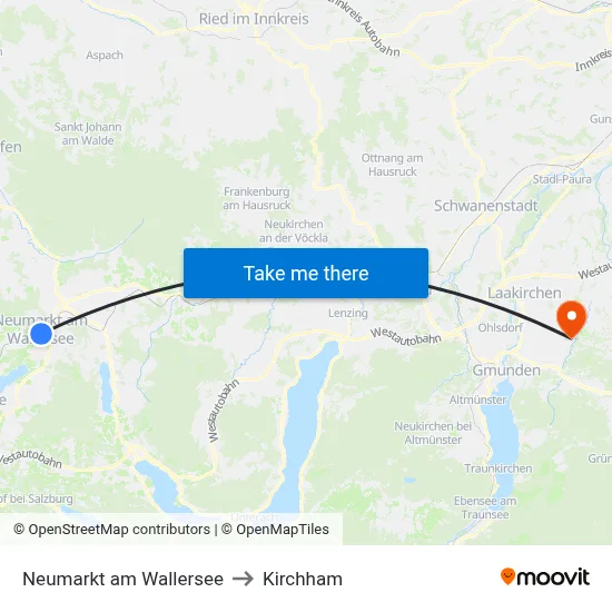 Neumarkt am Wallersee to Kirchham map