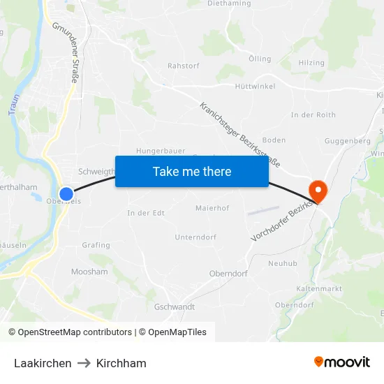 Laakirchen to Kirchham map
