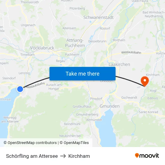 Schörfling am Attersee to Kirchham map