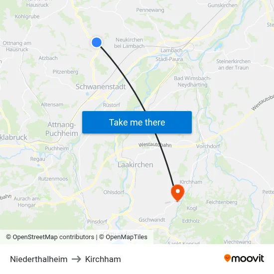 Niederthalheim to Kirchham map