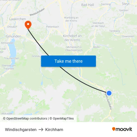 Windischgarsten to Kirchham map