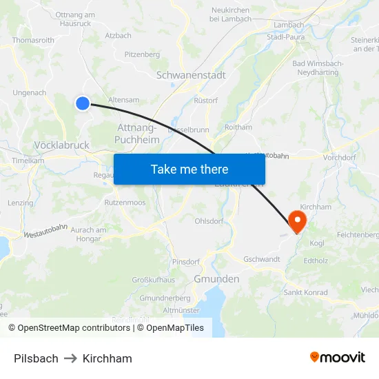 Pilsbach to Kirchham map