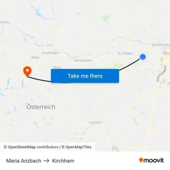 Maria Anzbach to Kirchham map