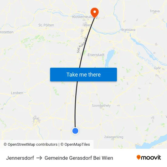 Jennersdorf to Gemeinde Gerasdorf Bei Wien map