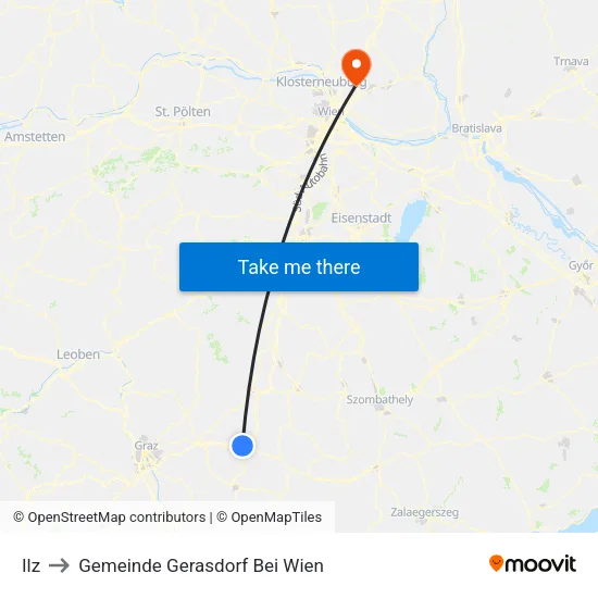 Ilz to Gemeinde Gerasdorf Bei Wien map