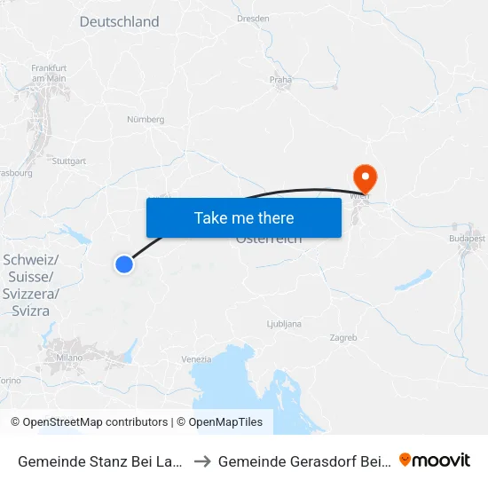 Gemeinde Stanz Bei Landeck to Gemeinde Gerasdorf Bei Wien map