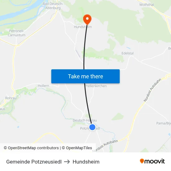 Gemeinde Potzneusiedl to Hundsheim map