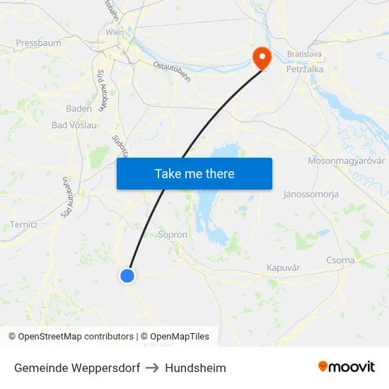 Gemeinde Weppersdorf to Hundsheim map