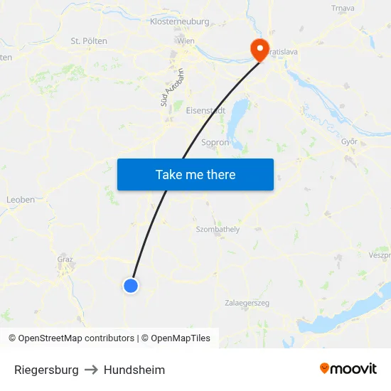 Riegersburg to Hundsheim map