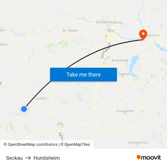 Seckau to Hundsheim map
