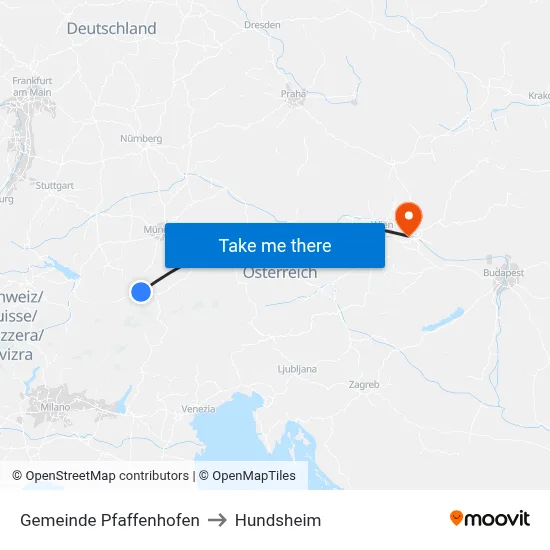 Gemeinde Pfaffenhofen to Hundsheim map