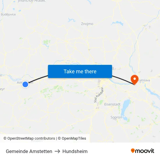 Gemeinde Amstetten to Hundsheim map