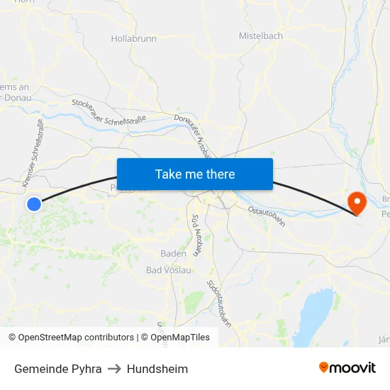 Gemeinde Pyhra to Hundsheim map