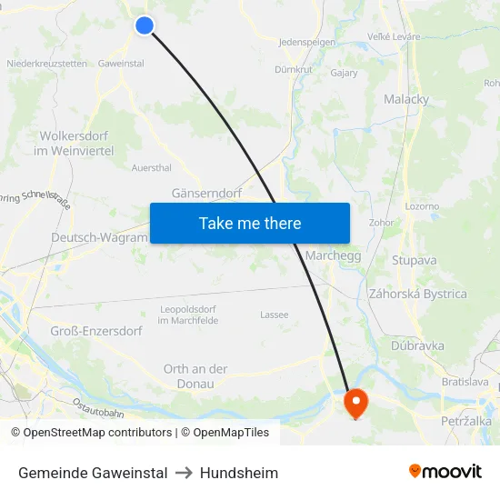 Gemeinde Gaweinstal to Hundsheim map