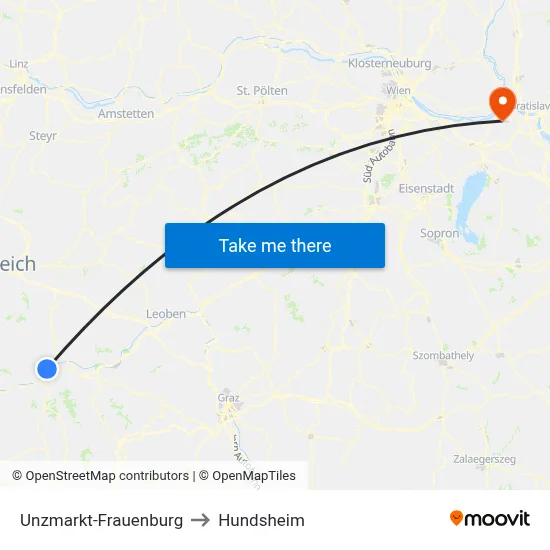 Unzmarkt-Frauenburg to Hundsheim map