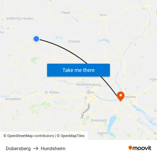 Dobersberg to Hundsheim map
