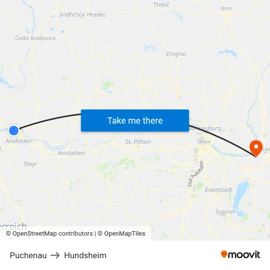 Puchenau to Hundsheim map