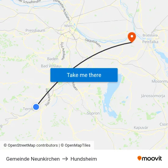 Gemeinde Neunkirchen to Hundsheim map