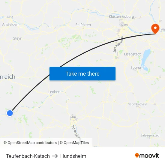 Teufenbach-Katsch to Hundsheim map
