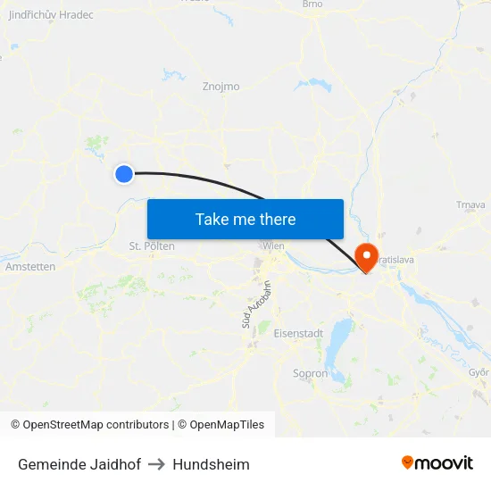 Gemeinde Jaidhof to Hundsheim map