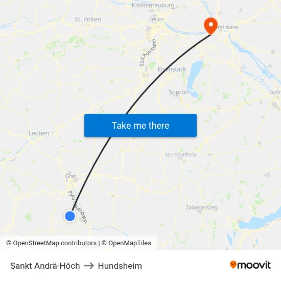 Sankt Andrä-Höch to Hundsheim map