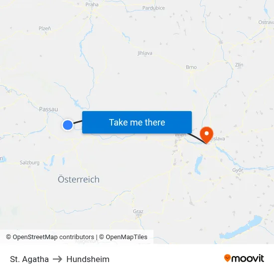 St. Agatha to Hundsheim map